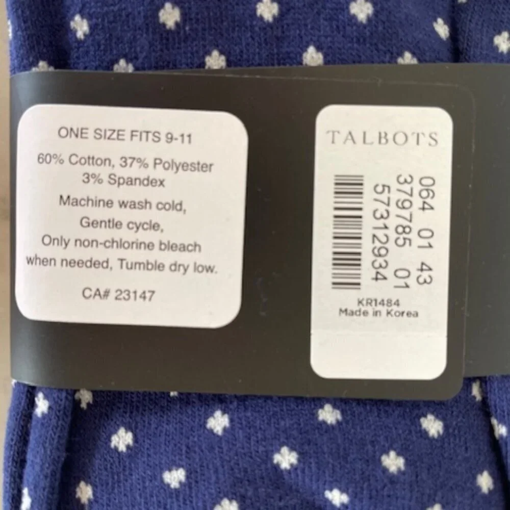 TALBOTS Dulce Stripe Dot Trouser Socks Blue White Polka Dot Woman 9-11